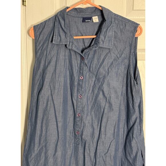 Basic Editions Sleeveless Blue Collared Dress, Pockets, Denim Look, XL - Picture 2 of 6